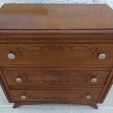 Art Deco chest of drawers with 3 drawers, brass flower handle, solid wood - Very beautiful