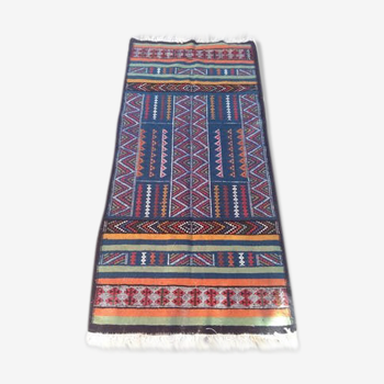 Tapis kilim bleu  multicolore fait main traditionnel