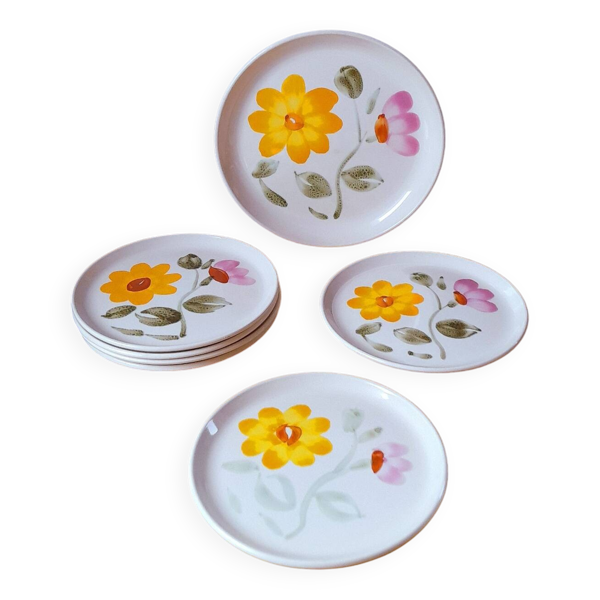 Assiettes fleuries Sarreguemines, 1960.