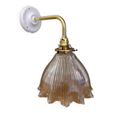 Elbow wall lamp with vintage holophane glass shade