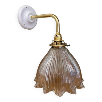 Elbow wall lamp with vintage holophane glass shade