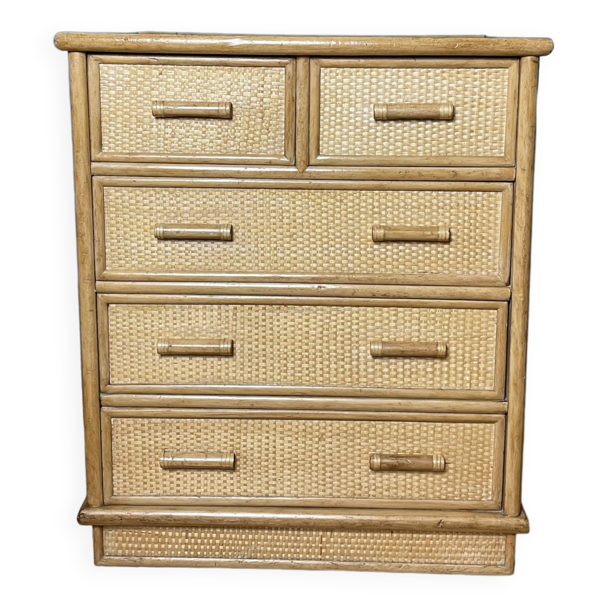 Vintage natural rattan chest of drawers