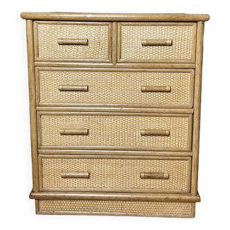 Commode vintage en rotin naturel