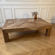 Large coffee table made of solid sheesham wood, with a diamond point marquetry top.