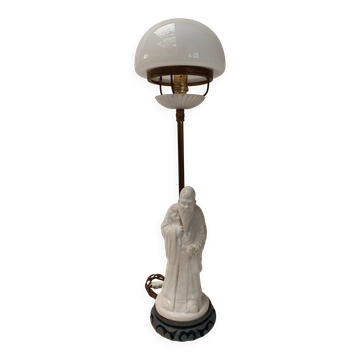 antique white opaline porcelain lamp SHOU character 51 cm
