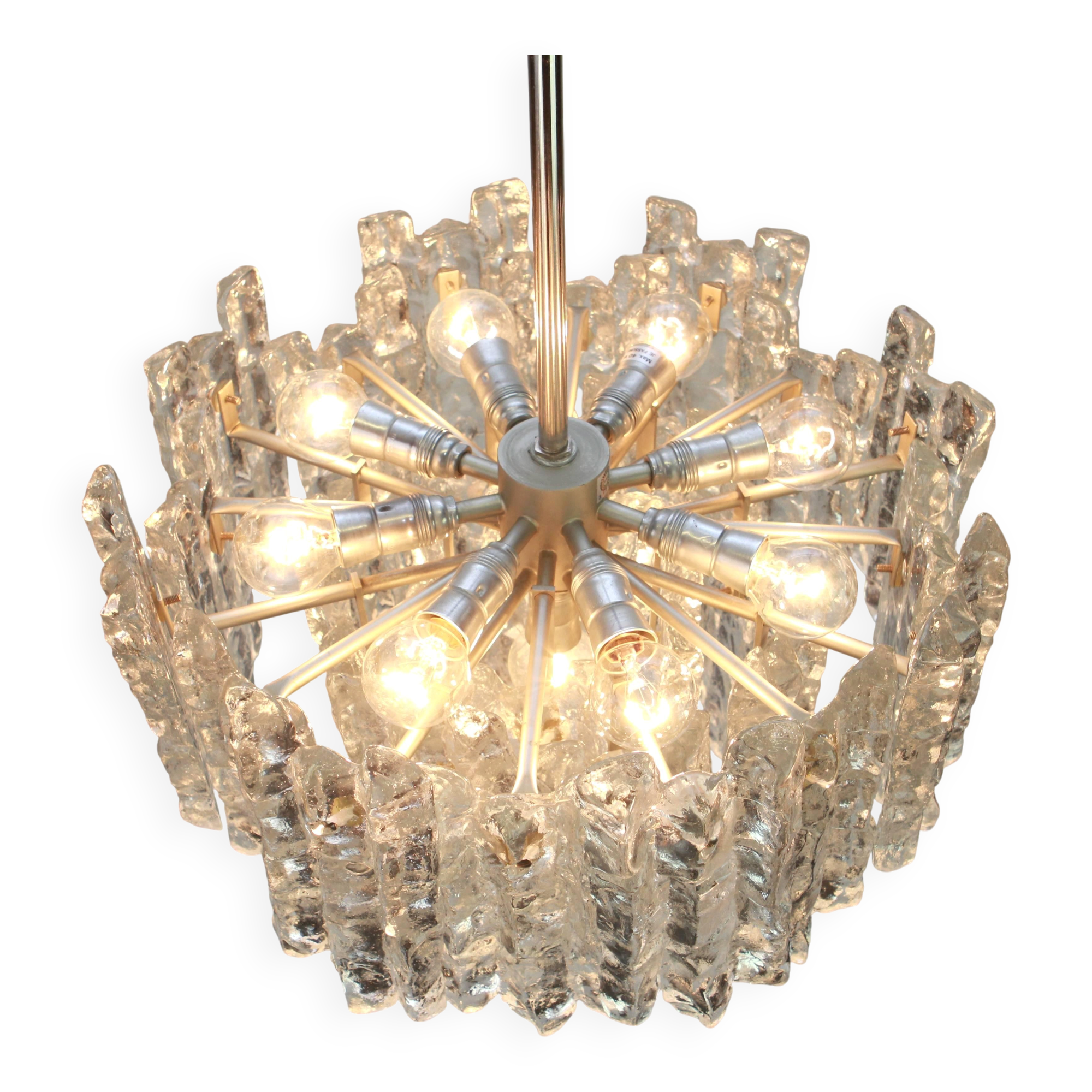 Large frosted glass chandelier from Murano by Kalmar, Austria, 1960s.
