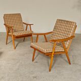 Pair of boomerang armchairs by antonin suman for ton (thonet)