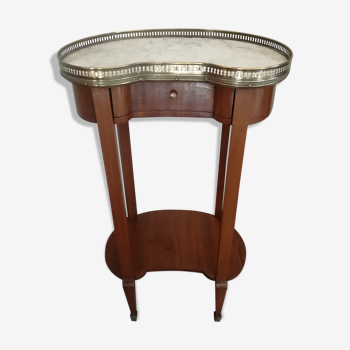 Table de salon rognon en noyer et marbre