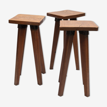 Set of three Brutalist bar stools