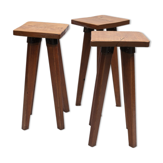 Set of three Brutalist bar stools