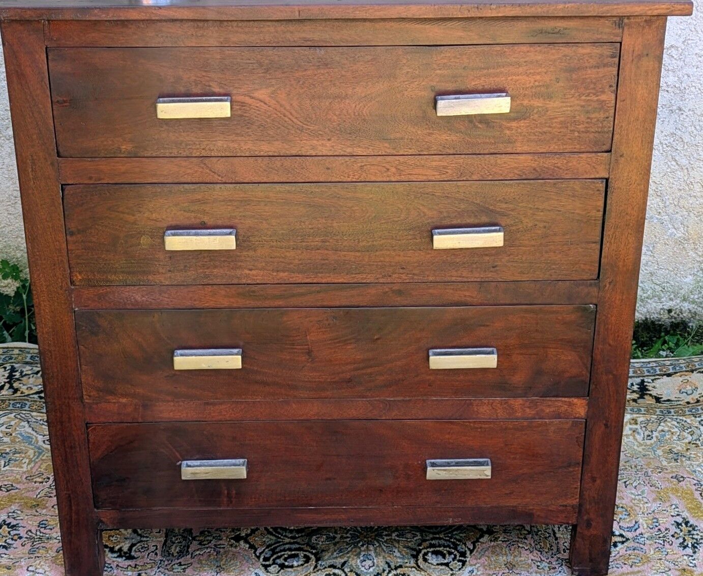 Commode Art Deco 4 Tiroirs Bois massif Rouge