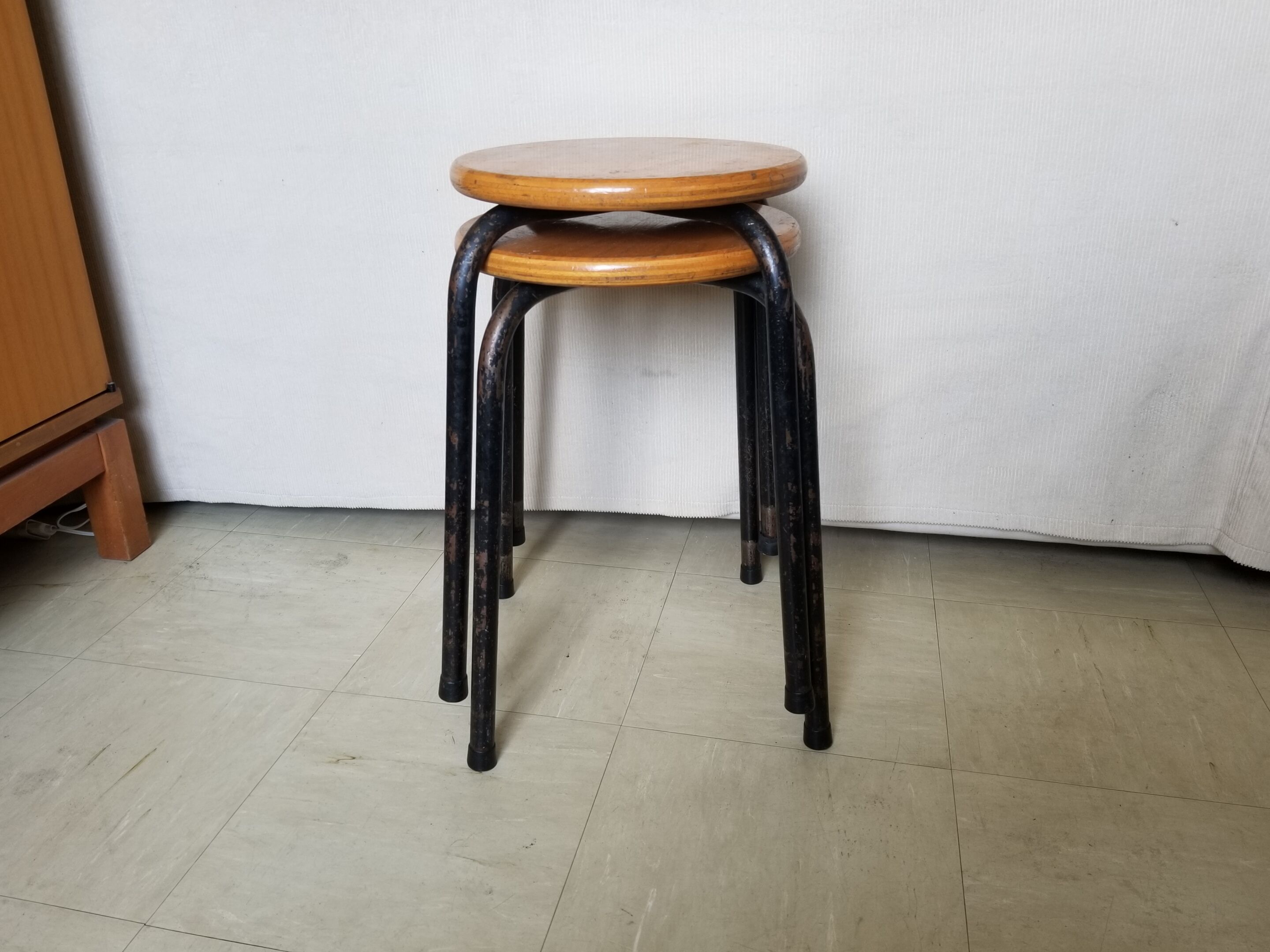 Pair of stackable vintage stocking stools - 50s