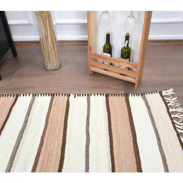 Vintage Turkish Oushak Handmade Cotton Beige Wool Kilim Runner Rug 81x347