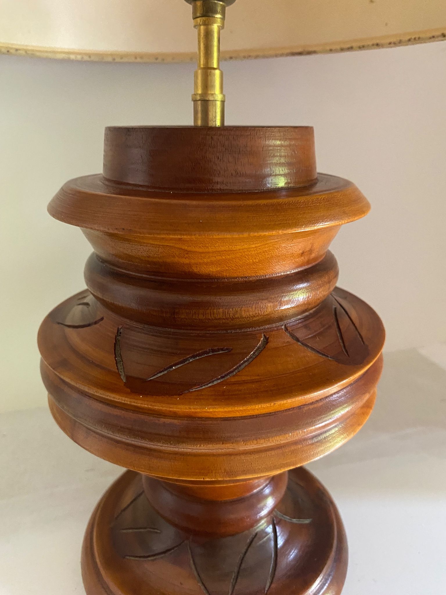 Lampe bois tourné, câble tissu 2M neuf, abat-jour