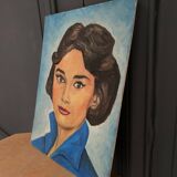 Portrait de femme huile sur isorel XXe
