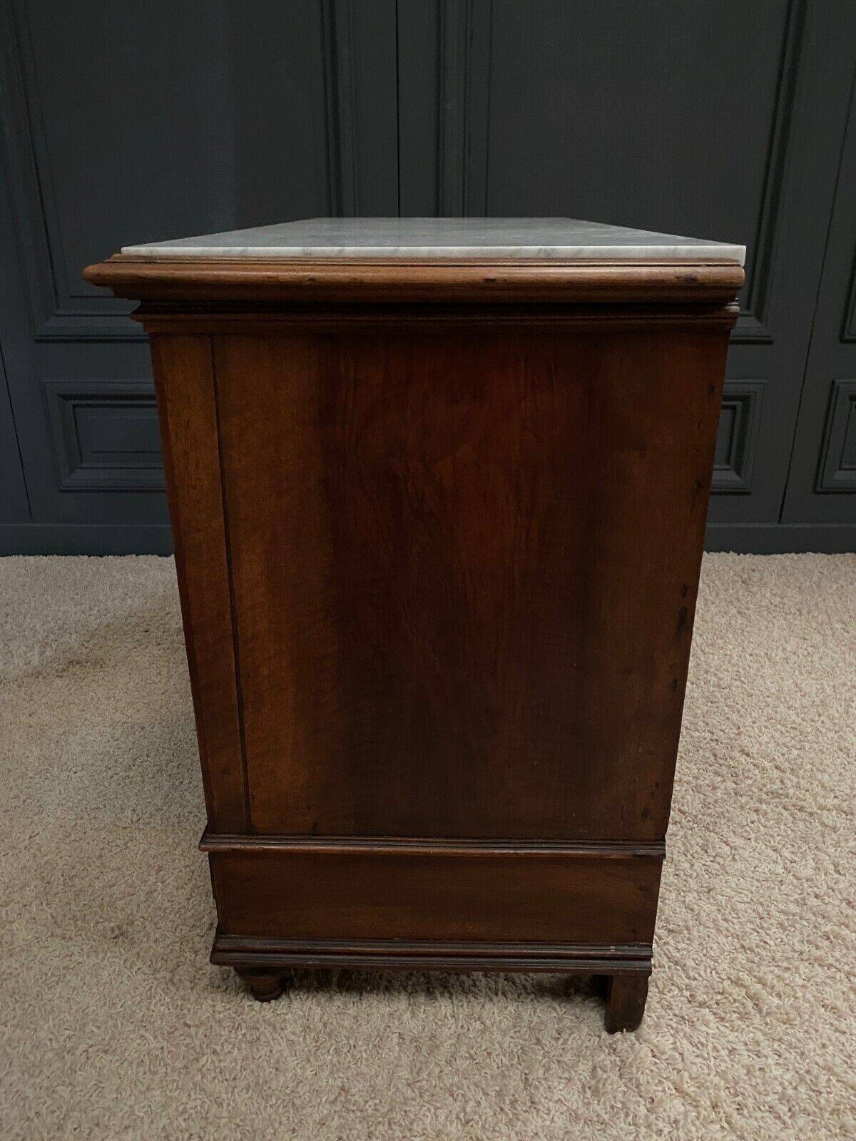 19th century Louis XVI style chest of drawers, white marble, fluted 4 drawers