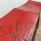 Red end of bed bench in solid wood with cracked effect Chinese style 1950