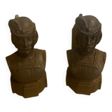 Pair of cast iron andirons with face