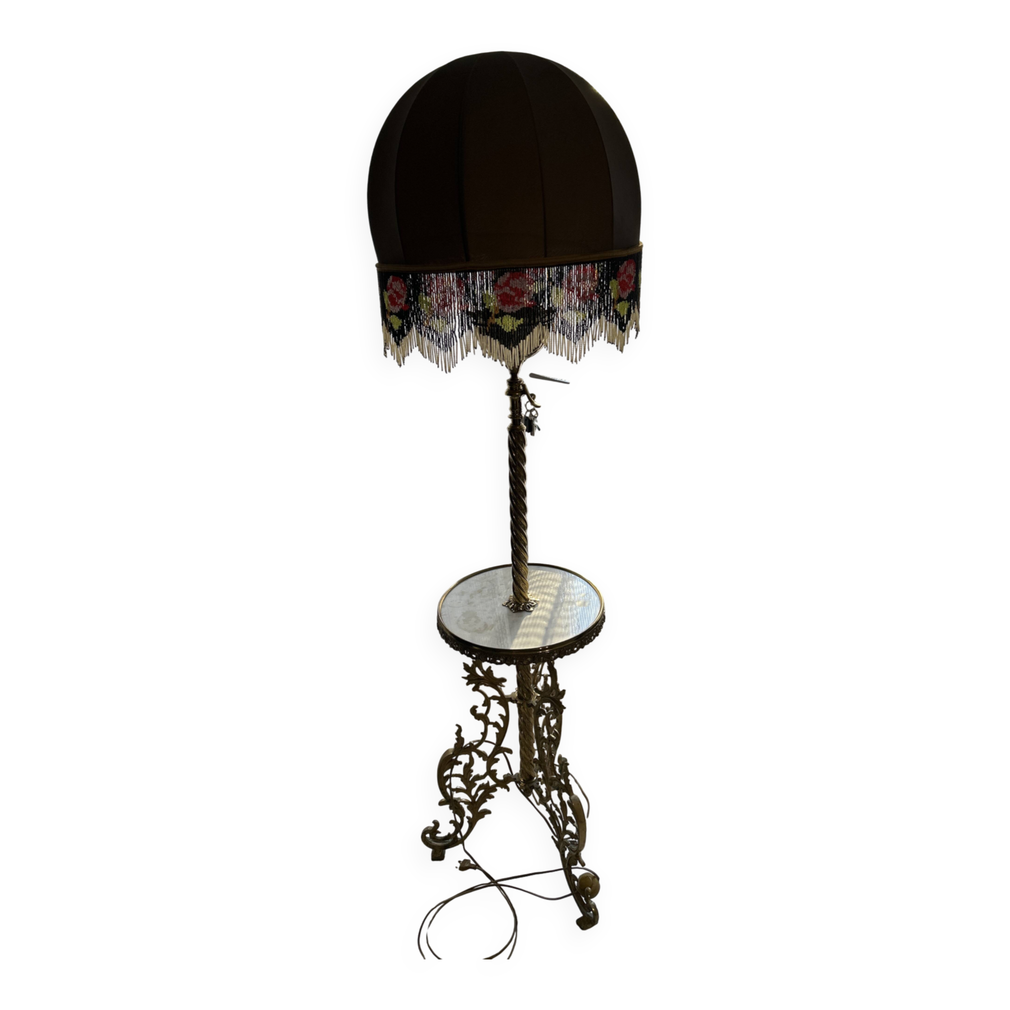 Living room floor lamp in bronze and white marble.