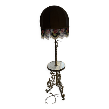 Lampadaire de salon en bronze et marbre blancs