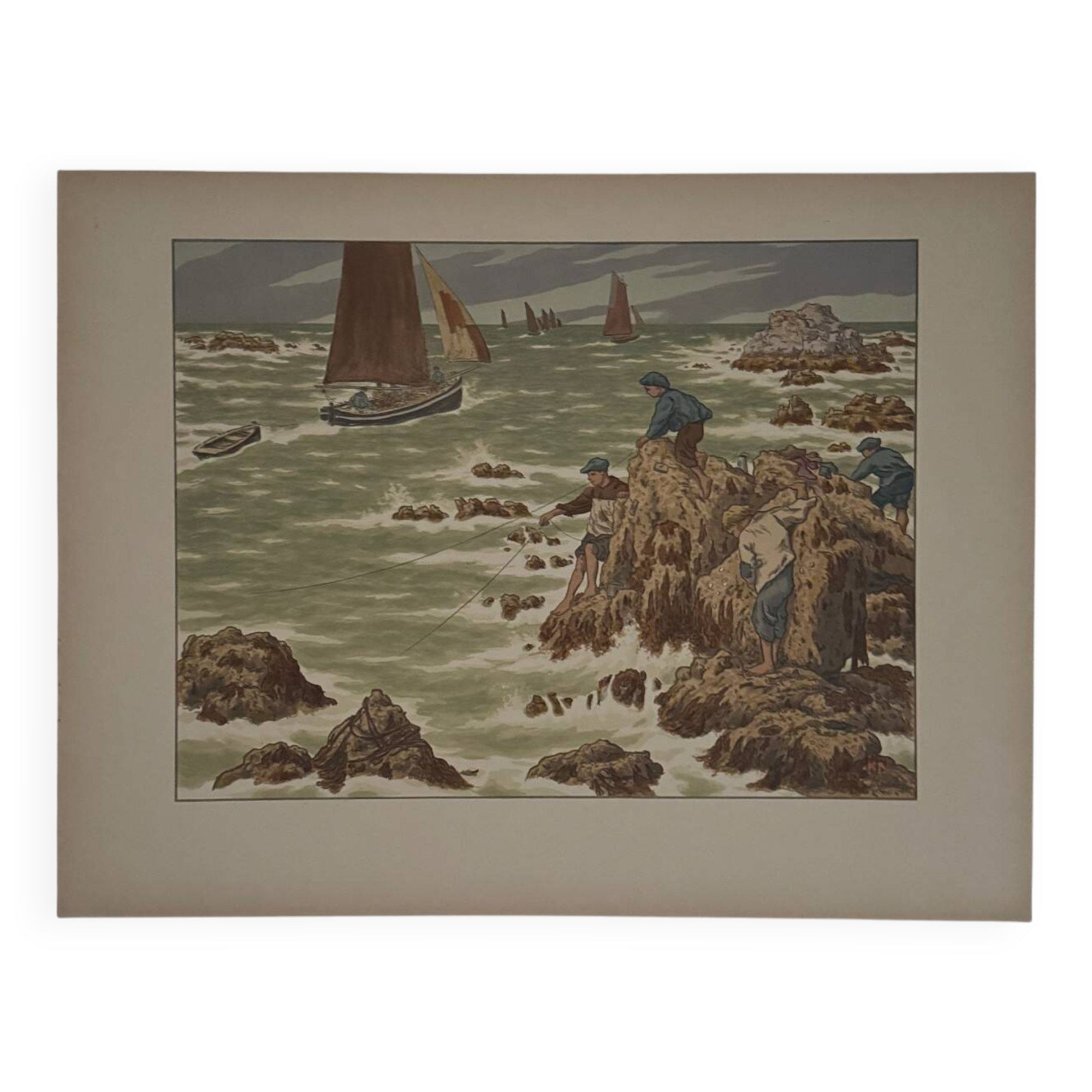 Lithographie par Henri Rivière Au Vent de Noroît - Les Mousses