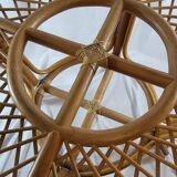 Table with rattan legs and glass top, 1970