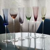 Set of 6 champagne flutes in different colors and shapes