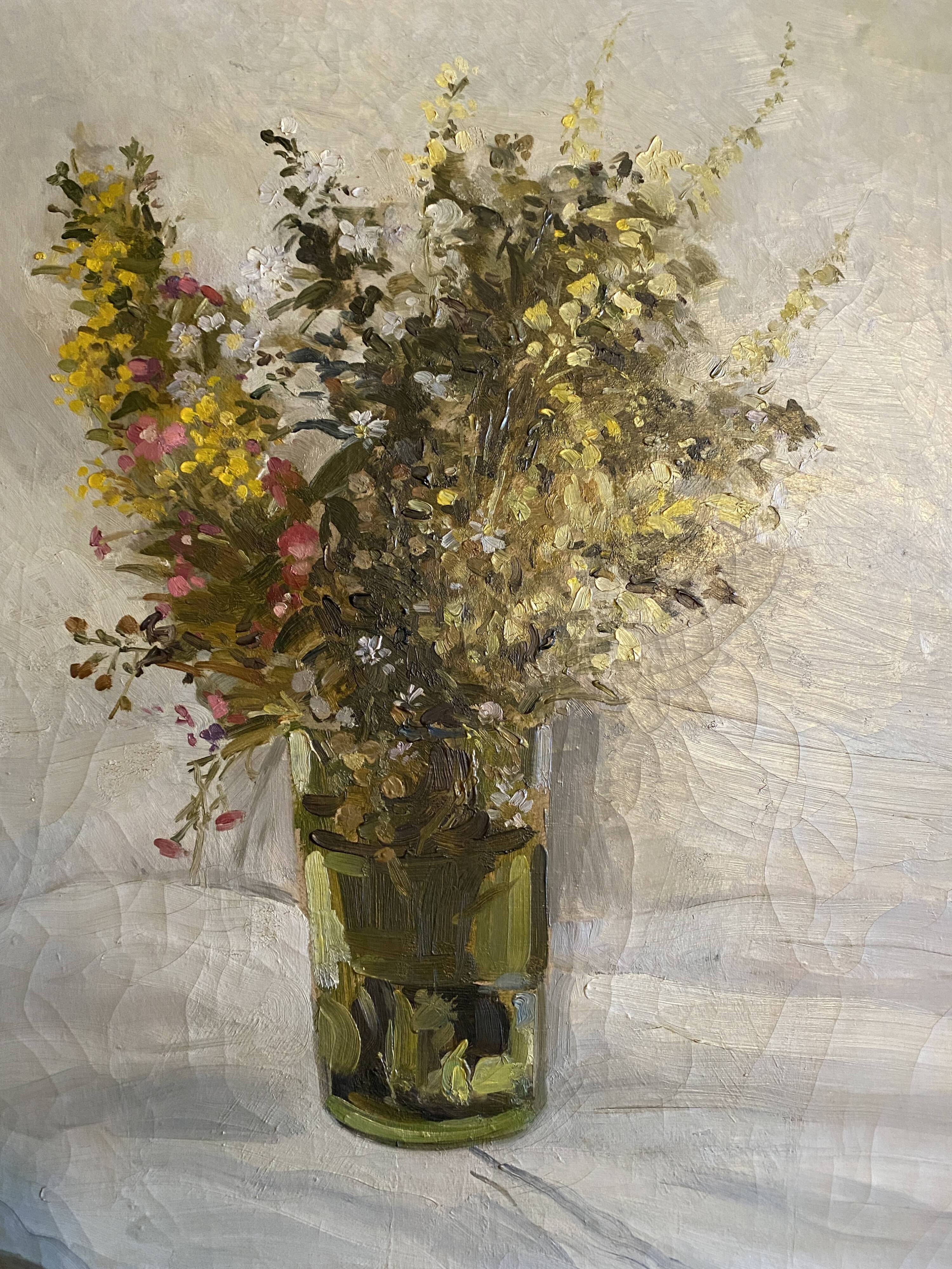 Painting "bouquet of flowers" post impressionist signed a. de luca + frame