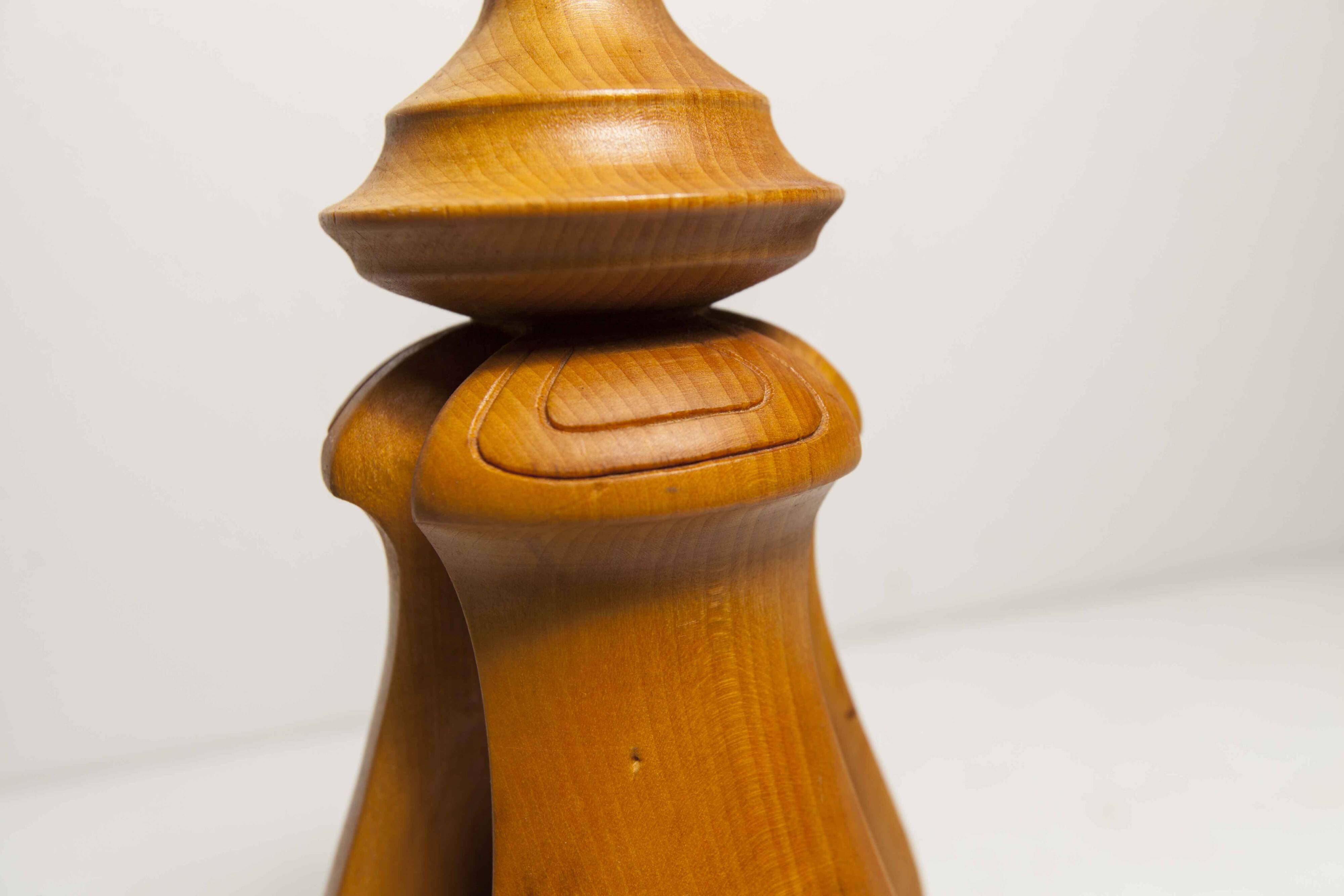 Original table lamp made of solid wood, handcrafted in the 1960s.