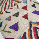 Moroccan Berber carpet boujaad beige with colorful patterns 283x203cm