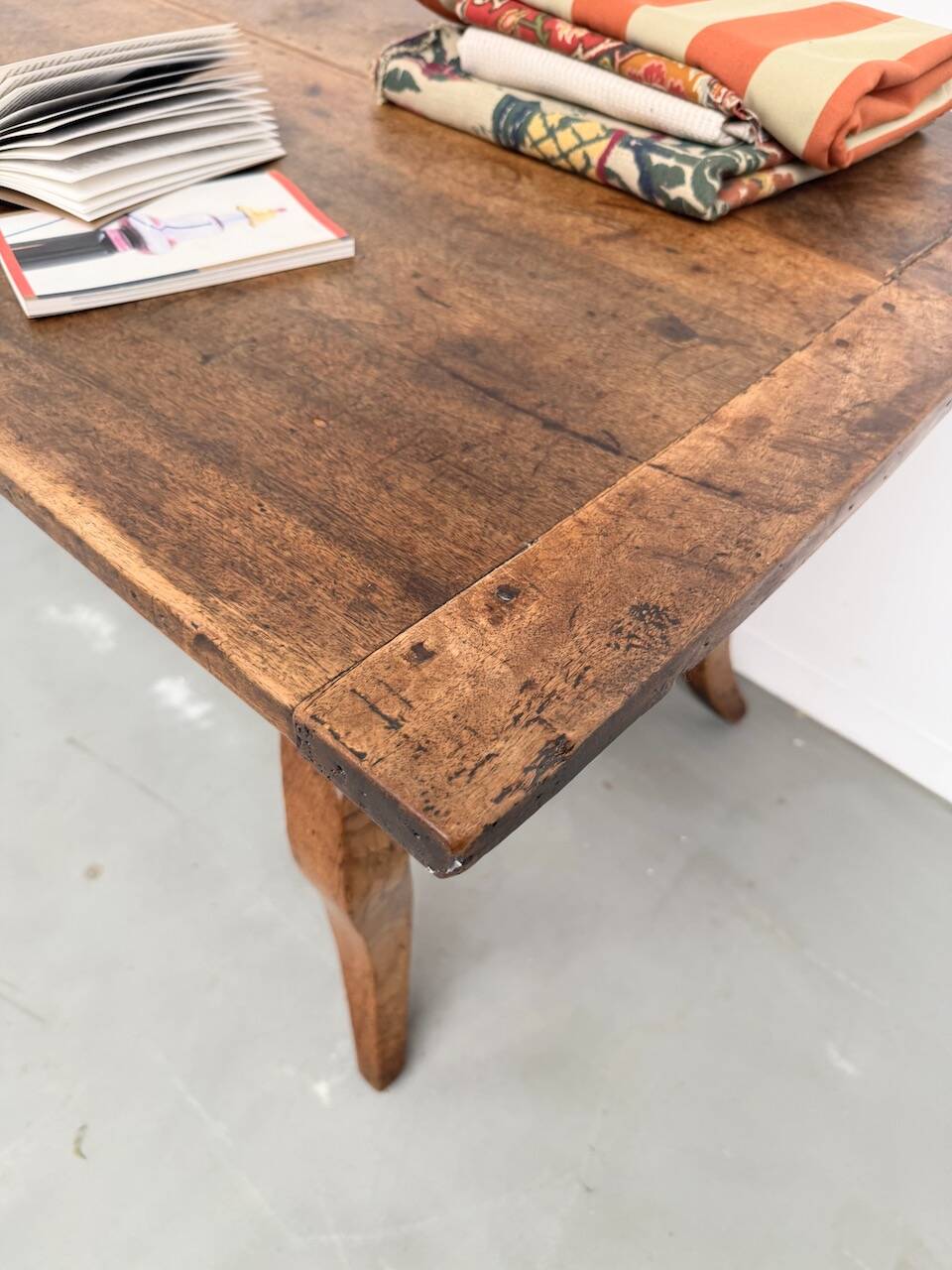 19th century walnut drapery table 2m1