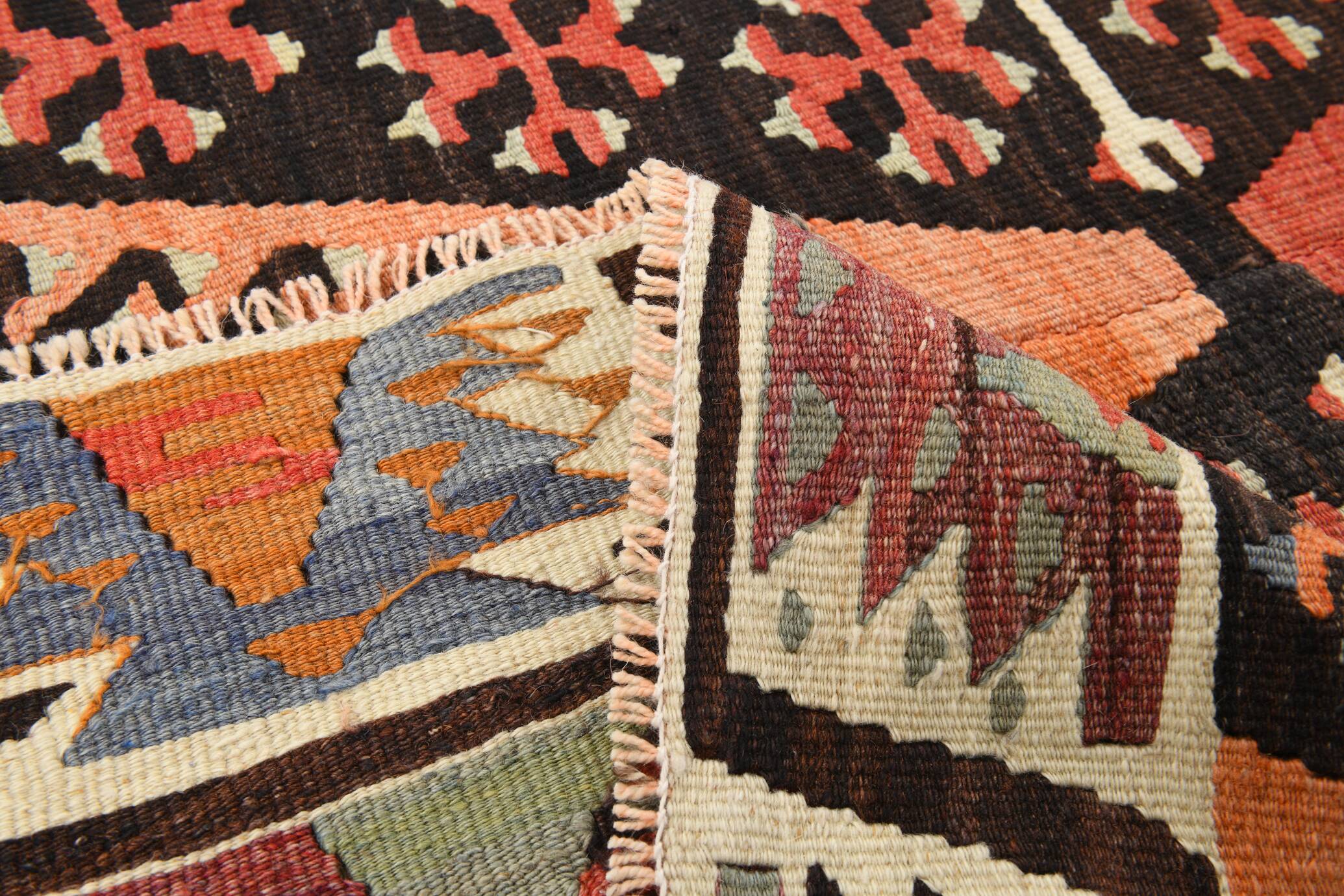 Pastel Tones Geometric Pattern Turkish Woven Wool Kilim Rug, 185x350 Cm