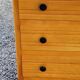 Vintage chest of drawers from the 50s in blond and gold beech 3 drawers feet compass