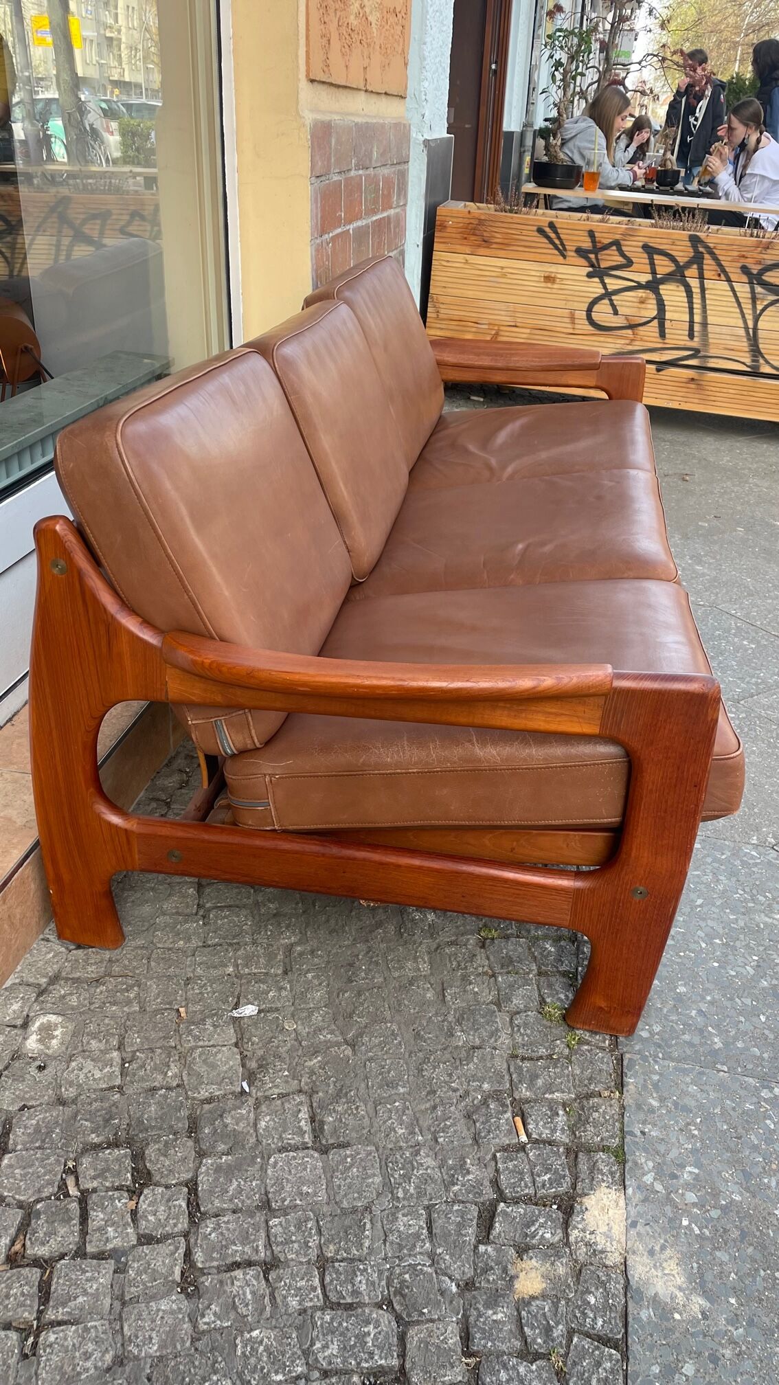 Scandinavian teak and leather sofa from the 70s