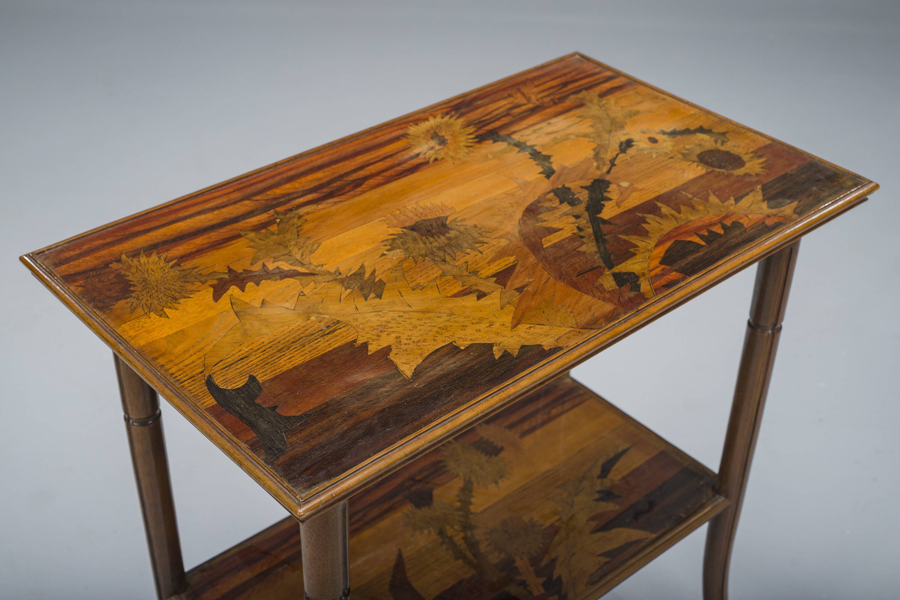 French Art Nouveau Marquetry Table by Emile Galle, 1900s