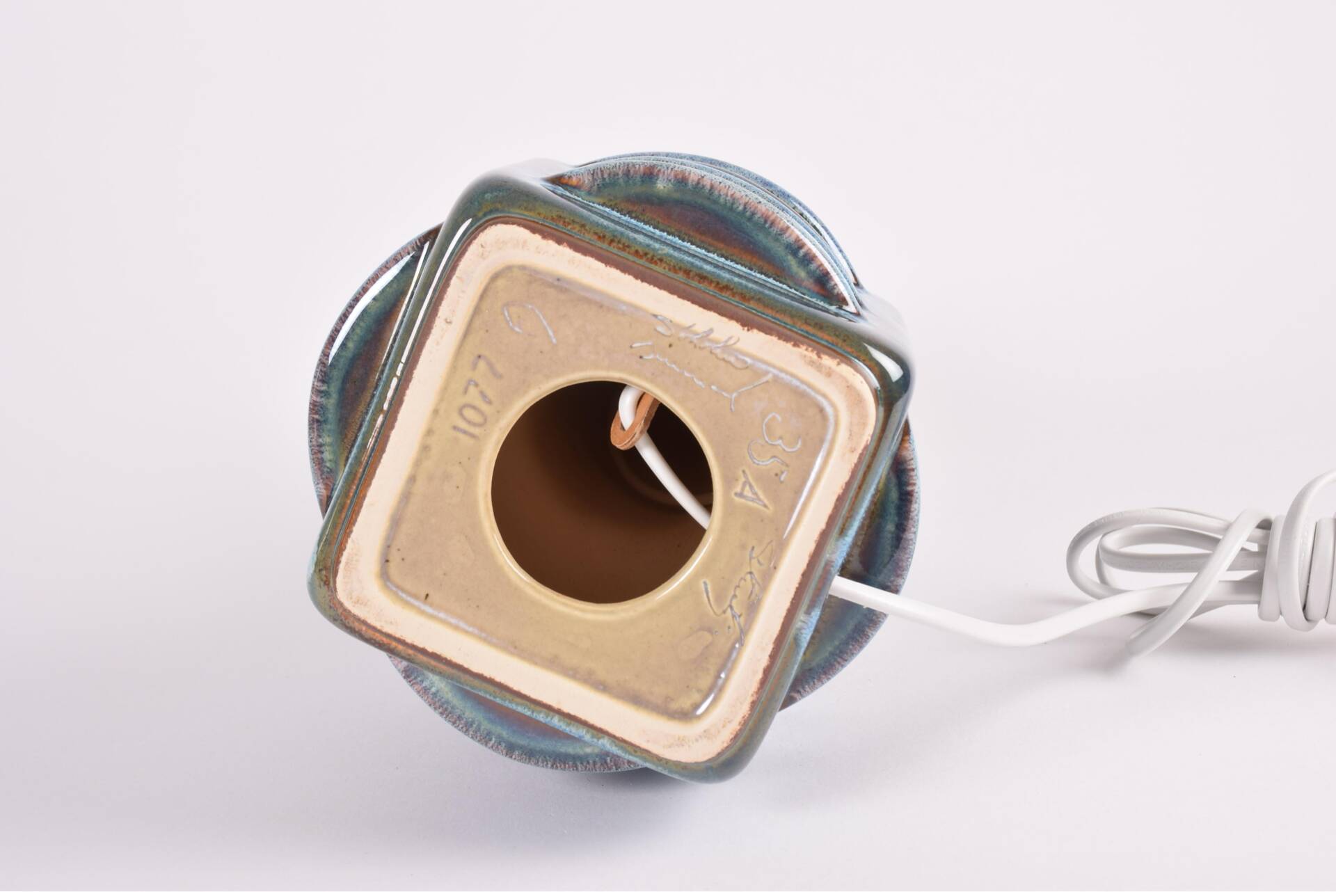 Sculptural table lamp Søholm blue green brown, modern Danish from the 1960s.