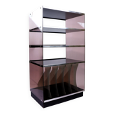 Hi-fi furniture for vinyl records in smoked plexiglass by Eric Maville from the 1970s.
