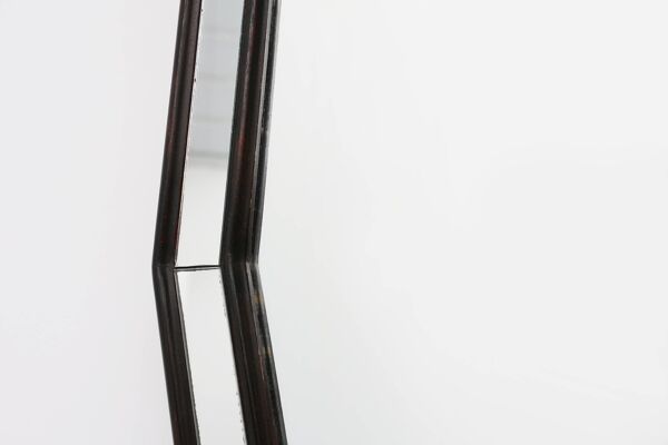 Miroir octogonal graphique du milieu du siècle avec cadre en bois noir et miroir,