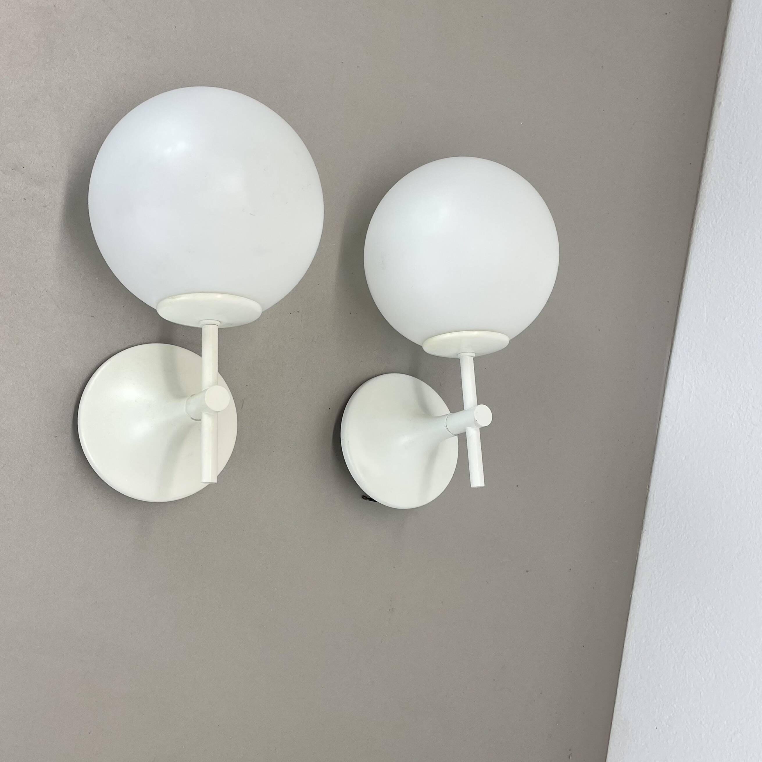 Set of Two white Ball Wall Lights by E. R. NEELE for Temde, Switzerland, 19