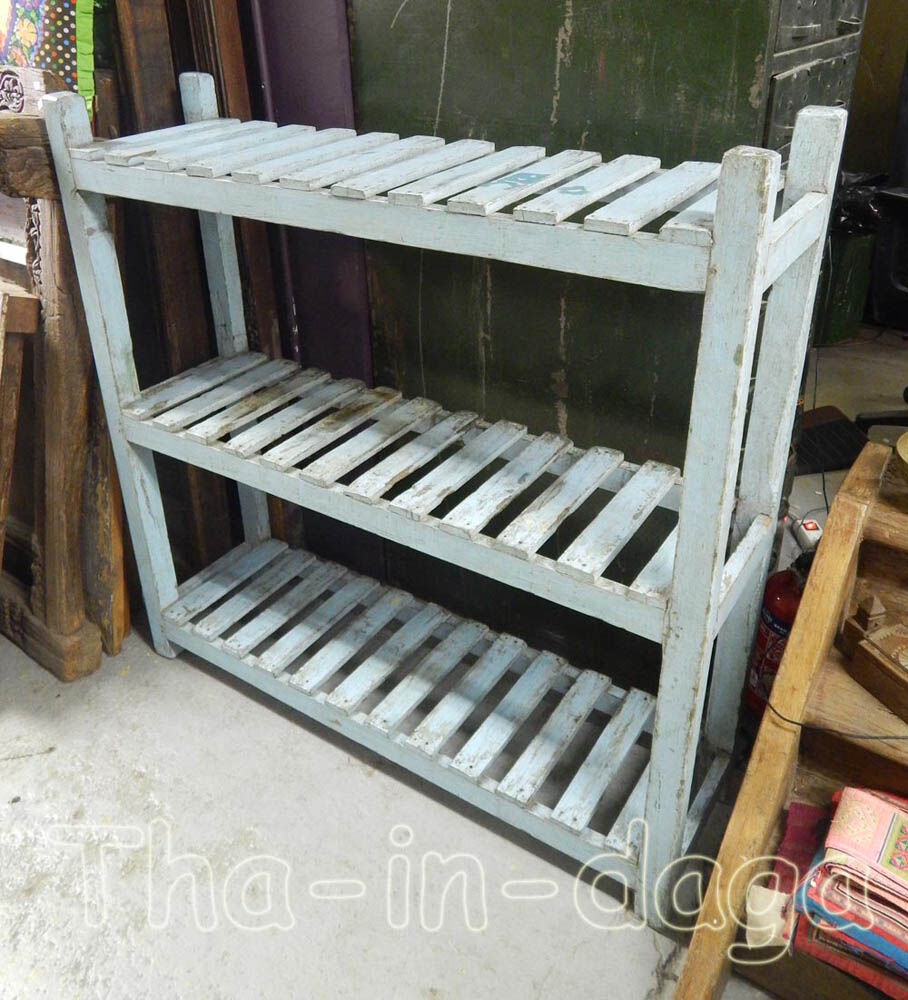 Old Turquoise storage shelf 108x31x108cm shabby chic India