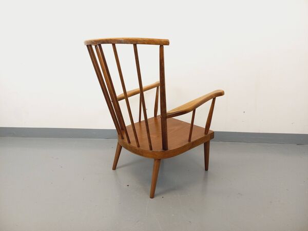 Fauteuil en bois vintage Baumann modèle Éventail des années 60