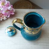 Old and rare green Sadler ceramic coffee maker with gold patterns, Vintage 1950 English coffee maker