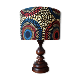 rustic chic solid wood lamp, ethnic wax lampshade with circles