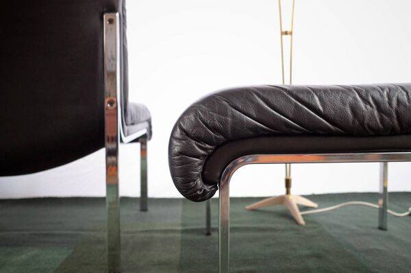 Siège en cuir avec chaise longue Ottomane modèle 1200 Eichenberger pour Girsberger