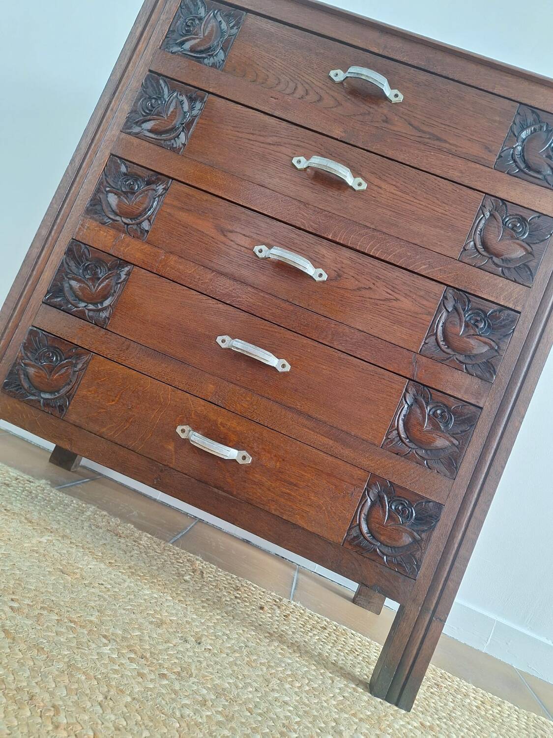 Commode art déco plateau bois, meuble ancien vintage