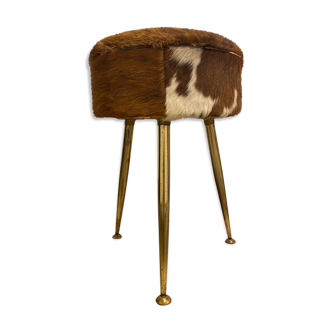 Tabouret tripode en peau de vache