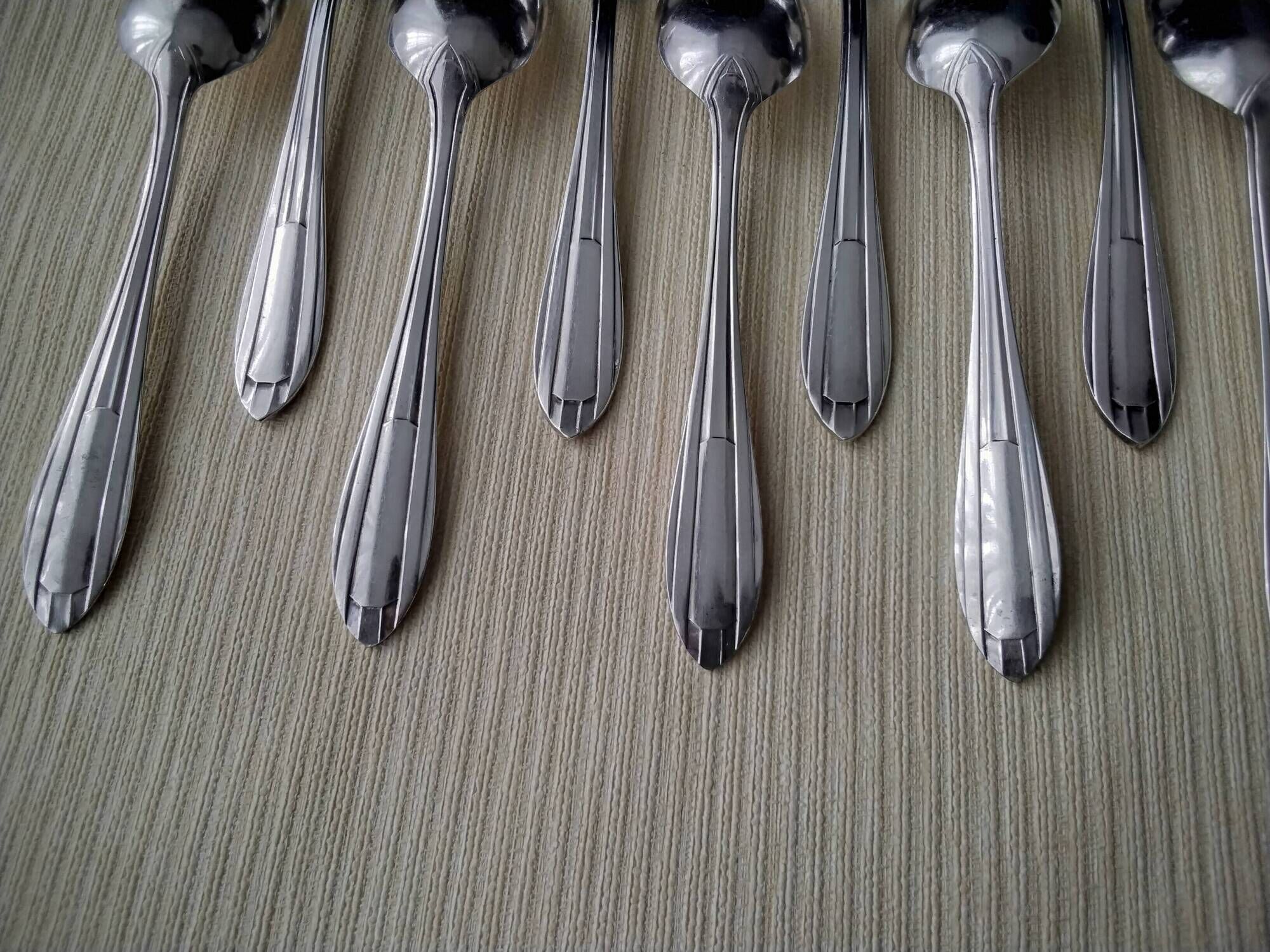 Box of 12 teaspoons in silver metal Art Deco Style
