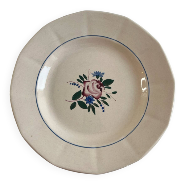 Grand plat Sarreguemines Digoin Fleur peint main