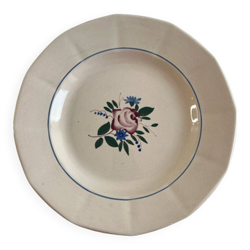 Grand plat Sarreguemines Digoin Fleur peint main