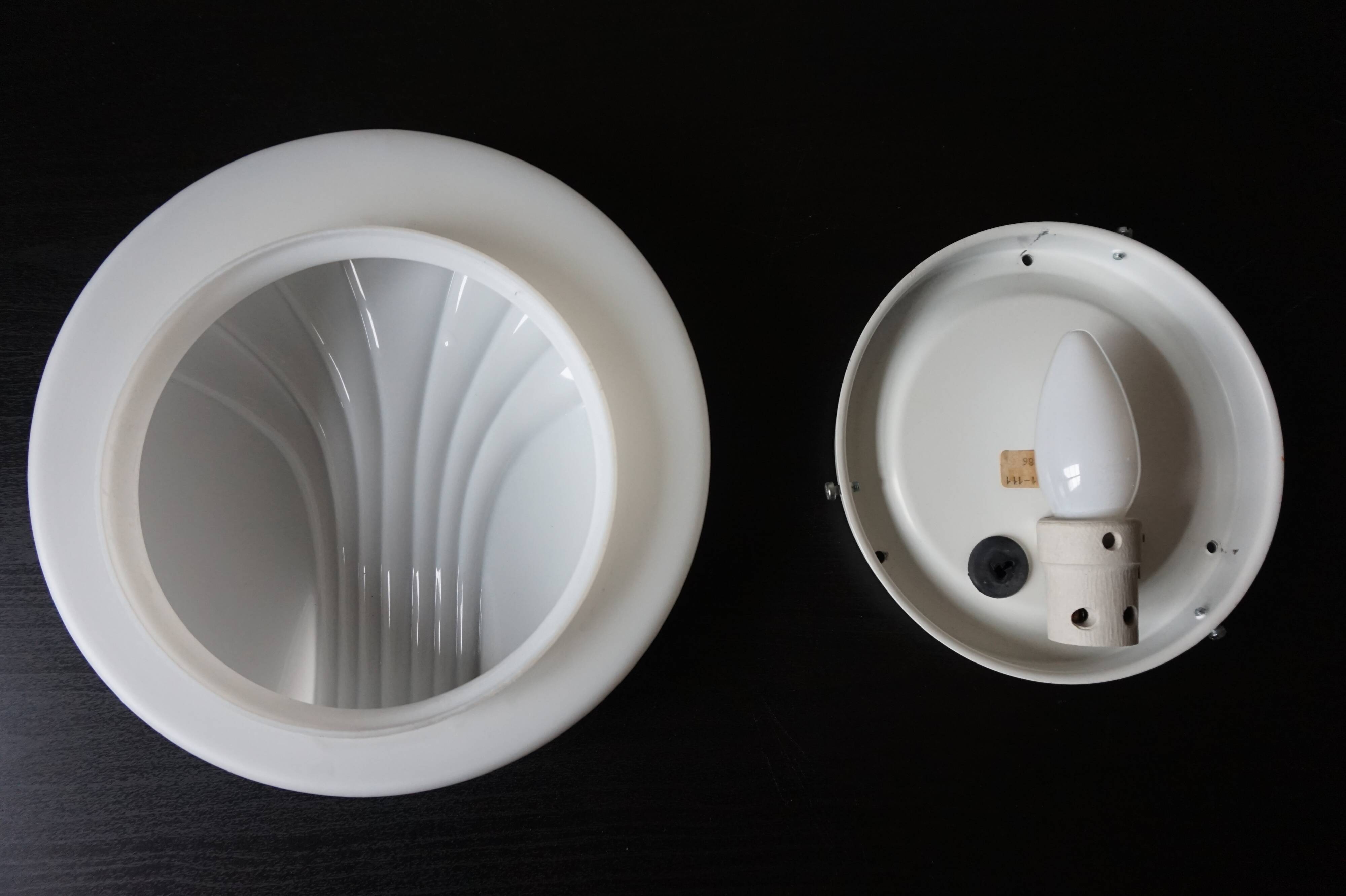 Set of 2 Hillebrand Art Deco shell opal glass wall lamps, 1960